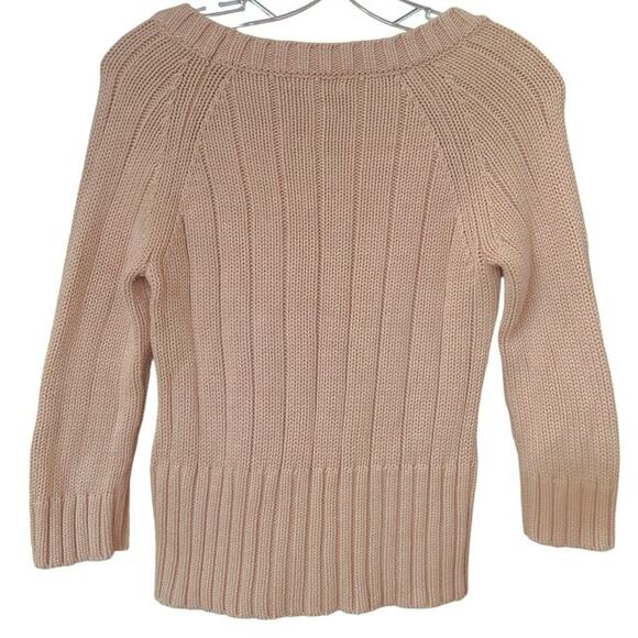 Vintage Old Navy Cable Knit Sweater 100% Cotton 3/4 Sleeves Size Medium Tan - Picture 11 of 15